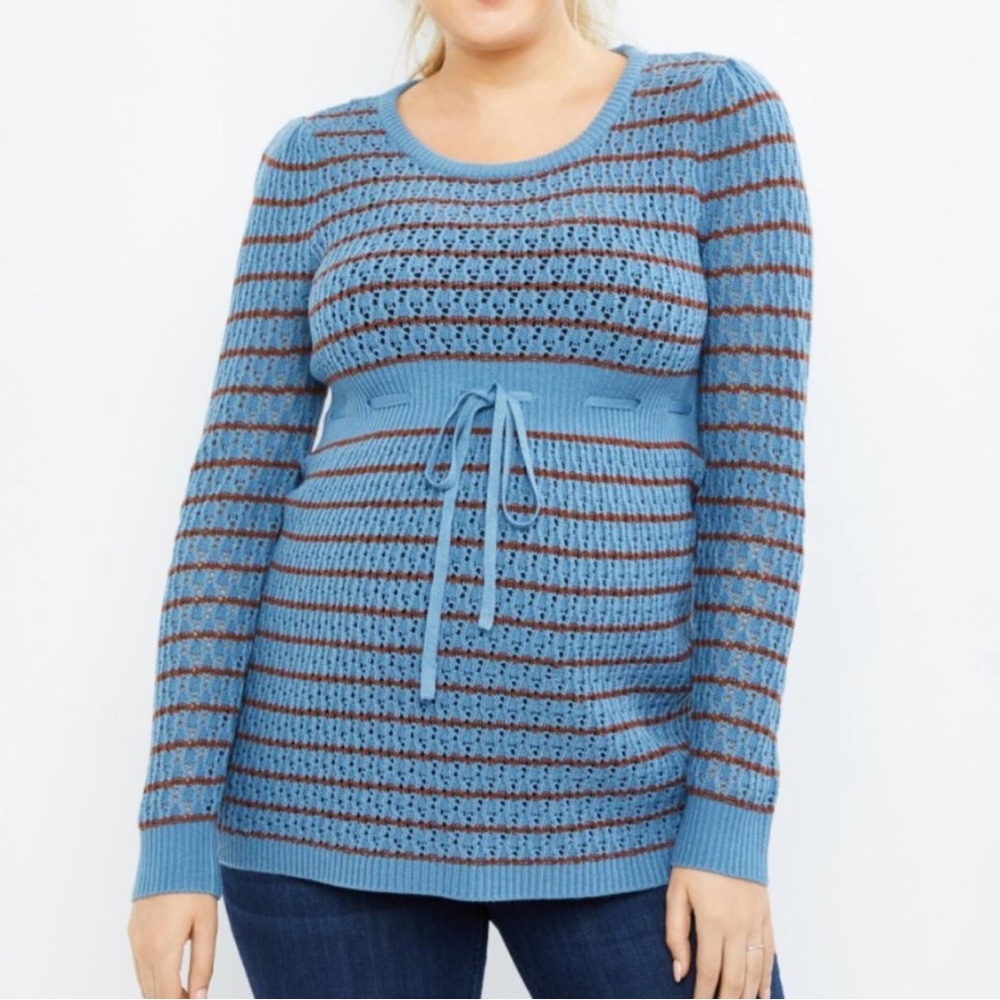Motherhood Maternity Striped Blue Pointelle 
Acrylic Sweater